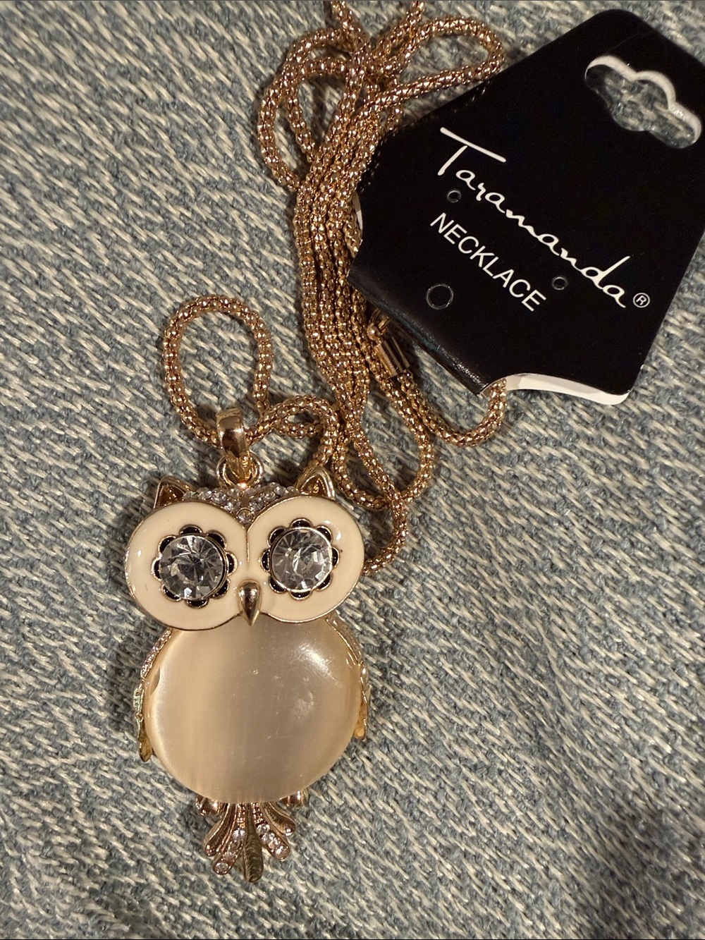 Taramanda Gold Owl Pendant Necklace with Cream Inlay